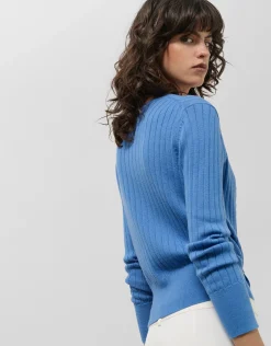 Cárdigan lana/algodón canalé con ochos azul