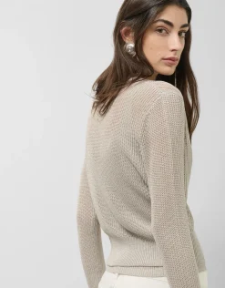 Cárdigan punto calado con lúrex beige