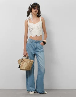 Crop top bordado suizo blanco