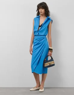 Falda midi estilo pareo algodón azul
