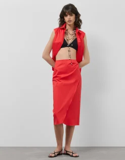 Falda midi estilo pareo algodón rojo