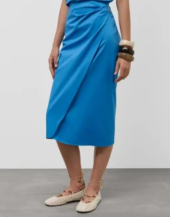 Falda midi estilo pareo algodón azul