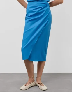 Falda midi estilo pareo algodón azul