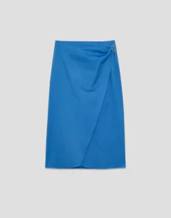 Falda midi estilo pareo algodón azul