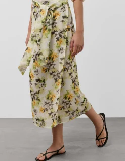 Falda midi estilo pareo en crepe georgette estampado floral