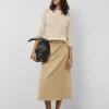 Falda midi fluida twill beige con cinturón