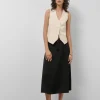 Falda midi fluida twill negro con cinturón