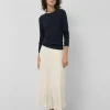 Falda midi plisada tejido fluido beige