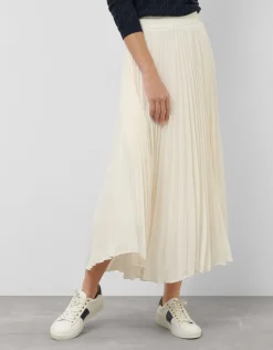 Falda midi plisada tejido fluido beige