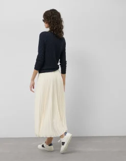 Falda midi plisada tejido fluido beige