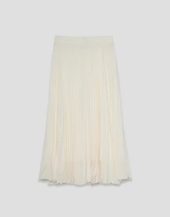 Falda midi plisada tejido fluido beige
