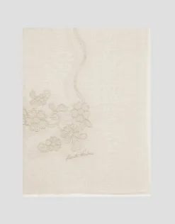 Fular bordado en seda y algodón crudo
