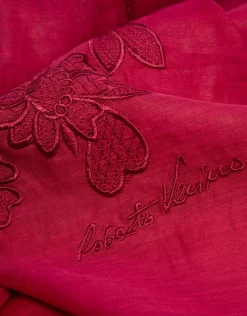 Fular bordado en seda y algodón rosa