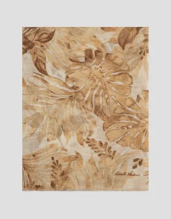 Fular mezcla algodón/lino estampado floral tonos cámel