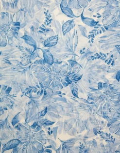 Fular mezcla algodón/lino estampado floral tonos azules