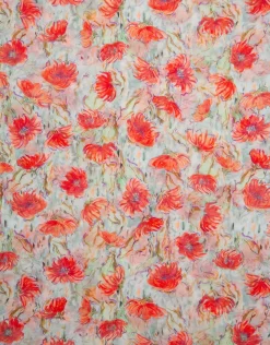 Fular mezcla algodón/lino estampado floral tonos rojos