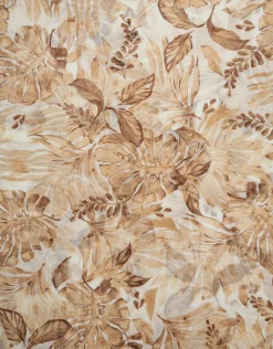 Fular mezcla algodón/lino estampado floral tonos cámel