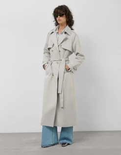 Gabardina larga clásica gris claro