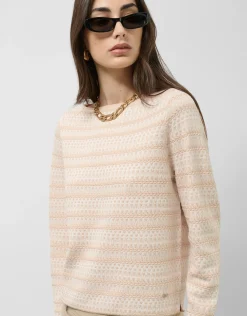 Jersey con intarsia geométrica cámel y crudo