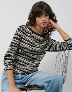 Jersey con intarsia geométrica blanco y negro