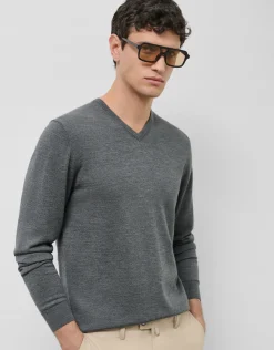 Jersey cuello pico punto lana gris