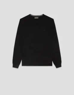 Jersey cuello pico punto lana negro