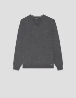 Jersey cuello pico punto lana gris