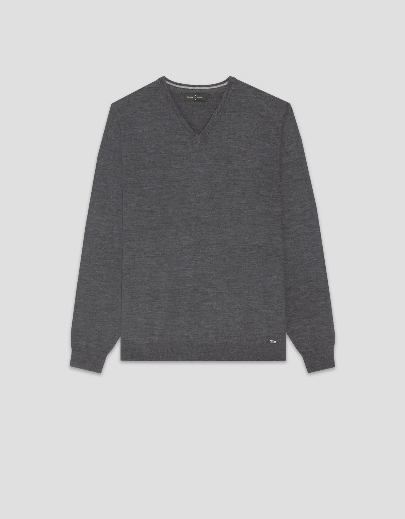 Jersey cuello pico punto lana gris