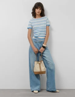 Jersey de manga corta en punto fino rayas azul y blanco