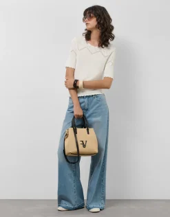 Jersey de manga corta punto fino blanco con fantasía calada
