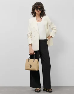 Pantalón ancho fluido twill negro con cinturón