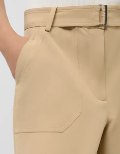 Pantalón ancho fluido twill marrón con cinturón