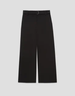 Pantalón ancho fluido twill negro con cinturón