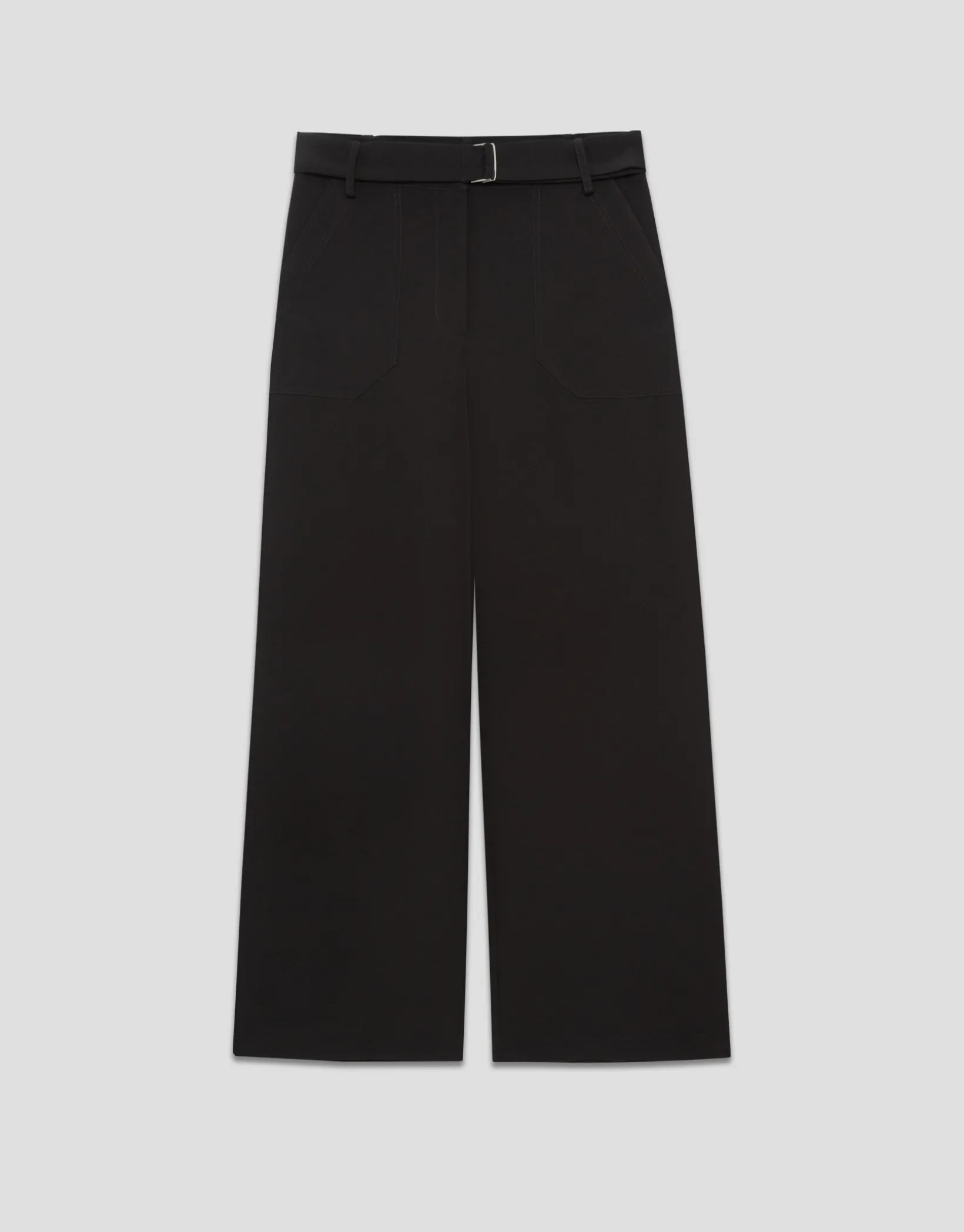 Pantalón ancho fluido twill negro con cinturón