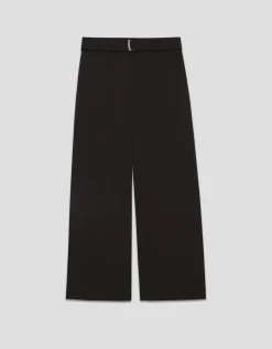 Pantalón ancho fluido twill negro con cinturón