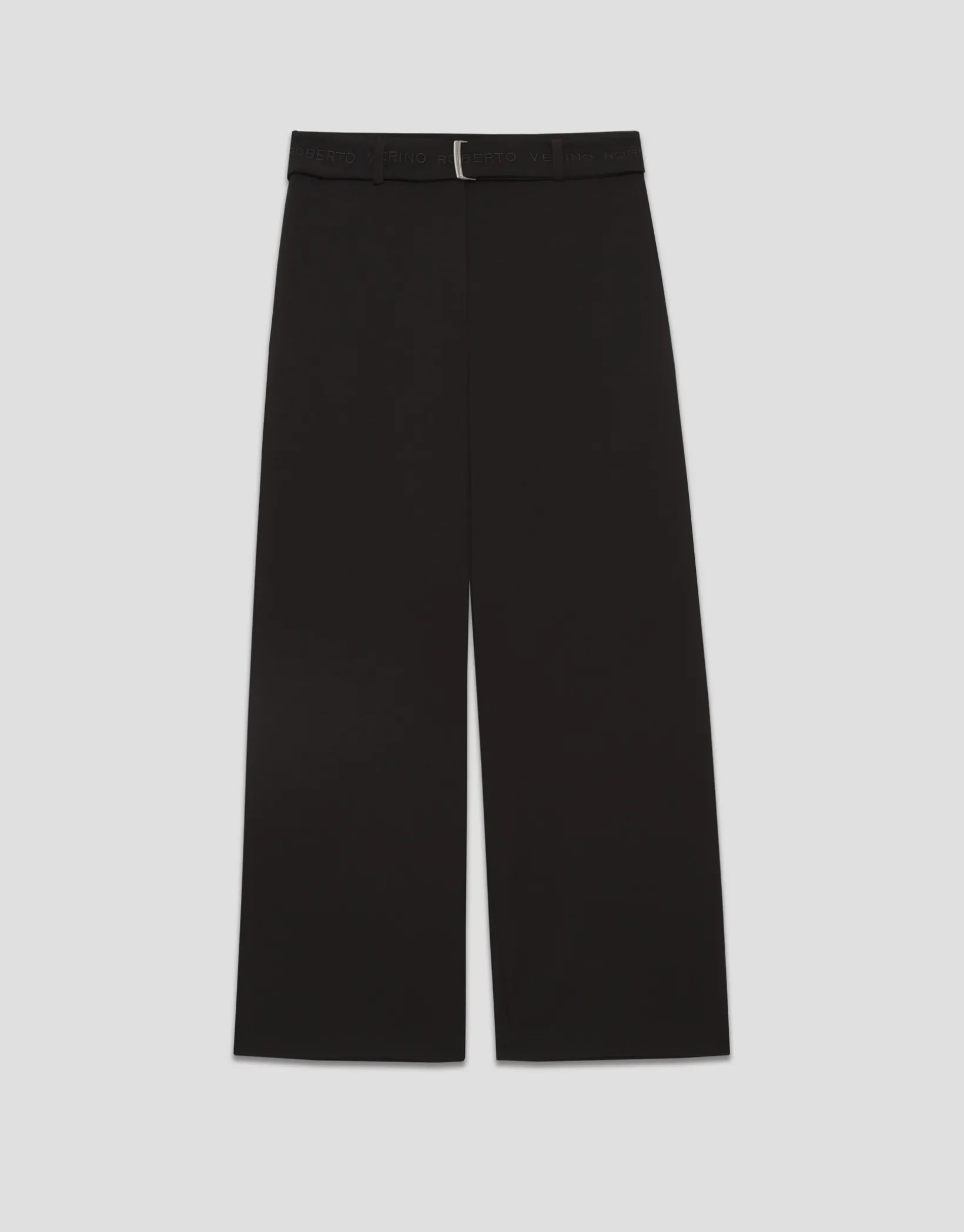 Pantalón ancho fluido twill negro con cinturón