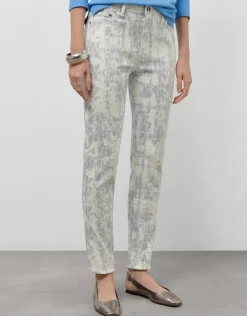 Pantalón cinco bolsillos blanco animal print azul grisáceo