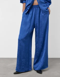 Pantalón palazzo azul intenso con damasco floral