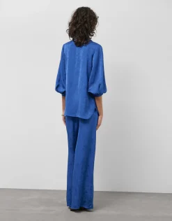 Pantalón palazzo azul intenso con damasco floral