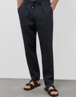 Pantalón pinzas lino azul