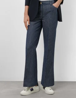 Pantalón recto en tejido vaquero con lino y perfil dorado