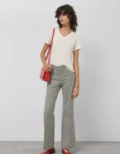 Pantalón recto jacquard geométrico blanco y negro