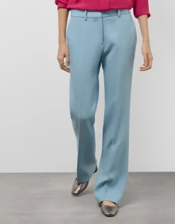 Pantalón recto lino viscosa azul claro