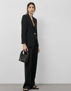 Pantalón recto pinzas crepé negro