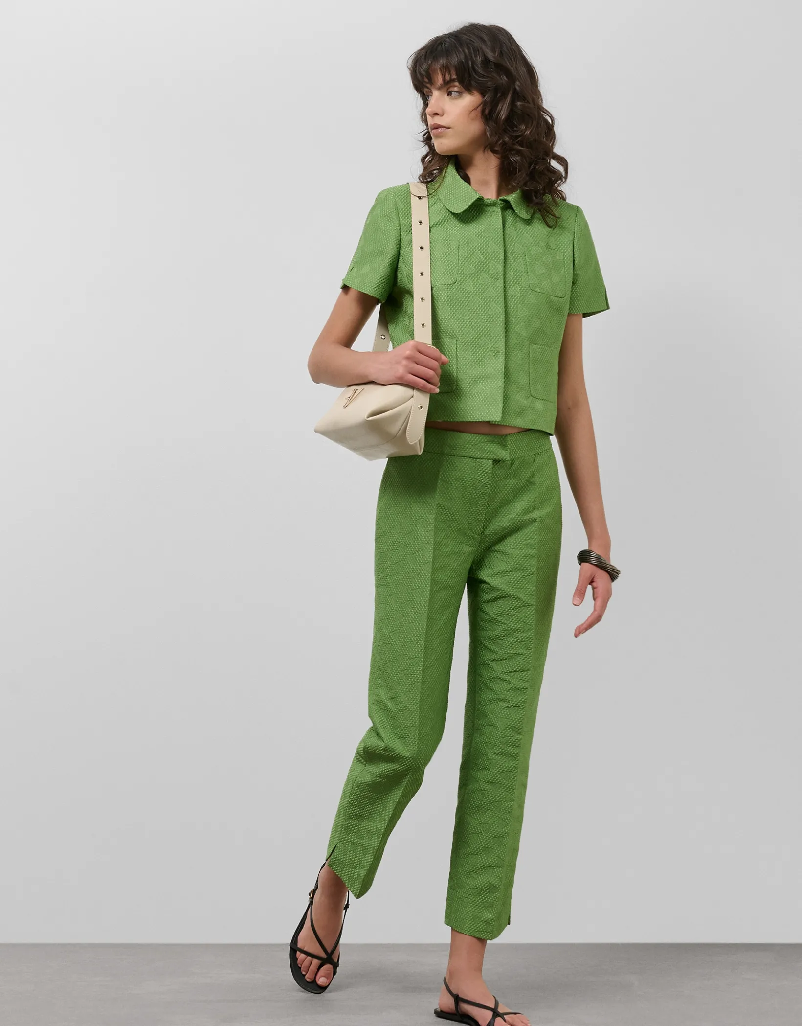 Pantalón recto piqué verde wasabi