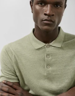 Polo tricotado lino verde caqui claro