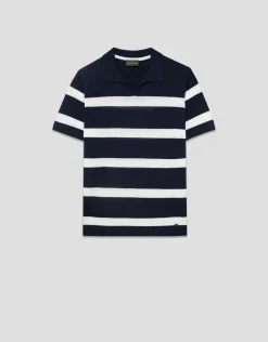 Polo tricotado rayas marino y blanco