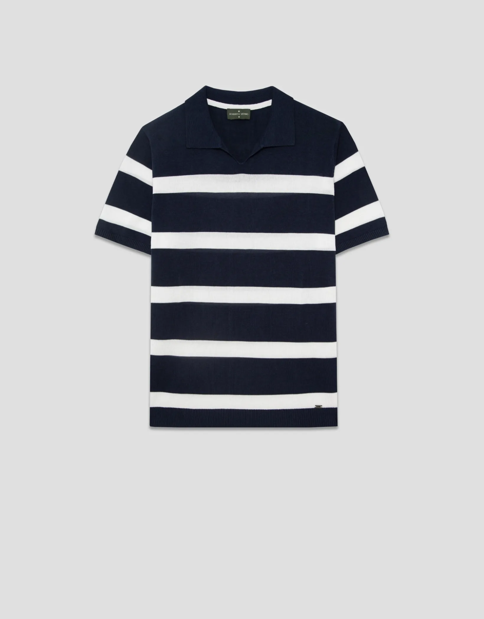 Polo tricotado rayas marino y blanco