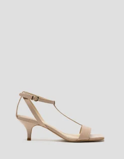 Sandalia abierta con tiras en piel beige