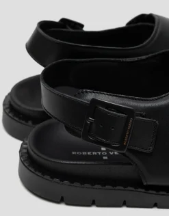 Sandalia masculina tiras piel color negro